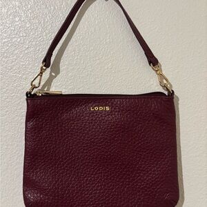 LODIS Burgundy Pebbled Leather Purse Clutch Wristlet